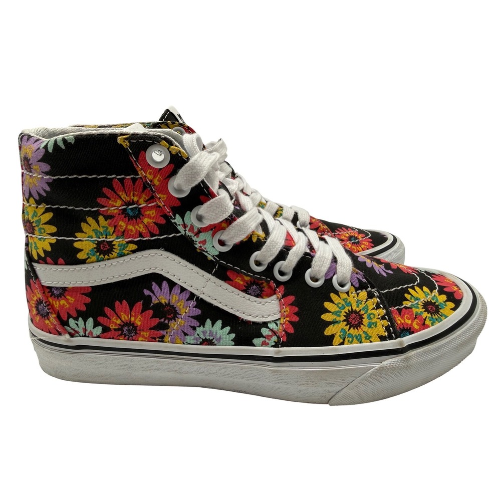 Vans Sk8-Hi Sneakers Womens 7.5 Black Floral Daisy Excellent High Top Shoes